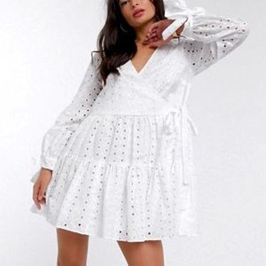 ASOS Wrap White Side Tie Sleeve Eyelet Dress NWOT